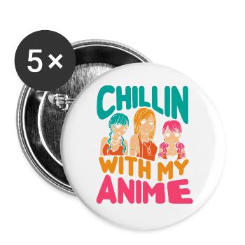 Anime Manga Otaku Kawaii Japon Cosplay Bande dessinée - Lot de 5 grands badges (56 mm) - blanc - Devant