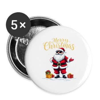 Joyeux Noël Père Noël avec des cadeaux - Lot de 5 grands badges (56 mm) - blanc - Devant
