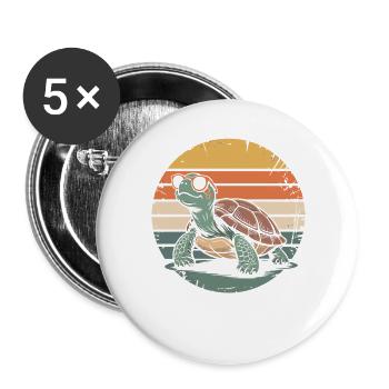Retro-Schildkröte am Sonnenuntergang - Buttons groß 56 mm (5er Pack) - Weiß - Vorne