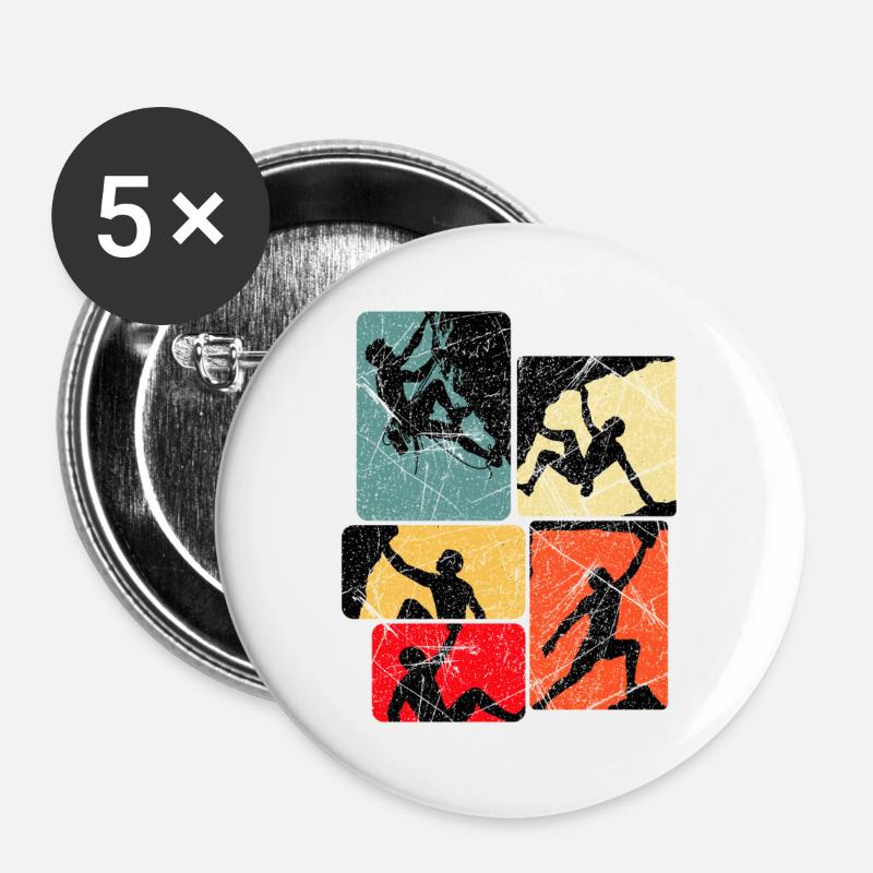 Klettern Bouldern Bergsteiger Kletterer Boulder - Buttons groß 56 mm (5er Pack) - Weiß
