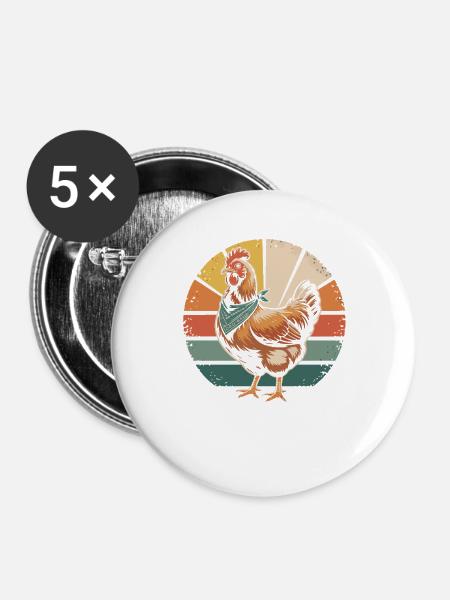 Retro Huhn mit Bandana - Buttons groß 56 mm (5er Pack) - Weiß