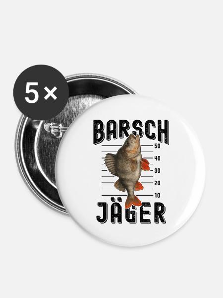 Barsch Jäger Raubfischangeln Barsche angeln - Buttons groß 56 mm (5er Pack) - Weiß
