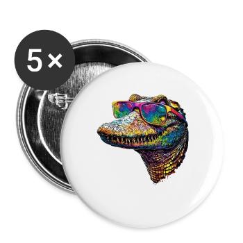 Kaiman Krokodil Alligator Reptilien Kroko Kaimane - Buttons groß 56 mm (5er Pack) - Weiß - Vorne