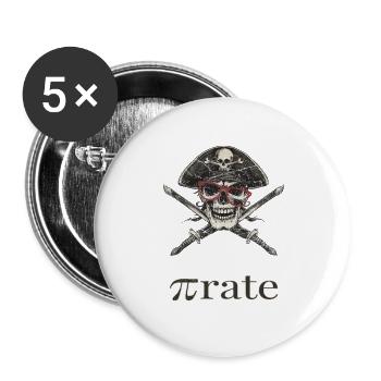 Piratenschädel Brille Säbel - Buttons groß 56 mm (5er Pack) - Weiß - Vorne