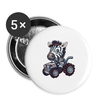 Zebra Traktor Farmer - Buttons groß 56 mm (5er Pack) - Weiß - Vorne