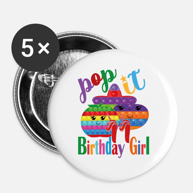 pop-it Birthday girl 11 - Buttons large 2.2''/56 mm (5-pack) - white
