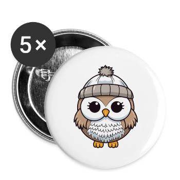hibou hiver animal bébé bande dessinée - Lot de 5 grands badges (56 mm) - blanc - Devant