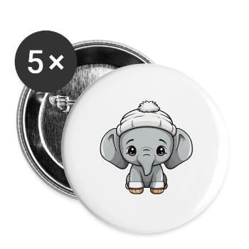 éléphant hiver animal bébé bande dessinée - Lot de 5 grands badges (56 mm) - blanc - Devant