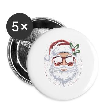 Hipster Santa mit Sonnenbrille - Buttons groß 56 mm (5er Pack) - Weiß - Vorne