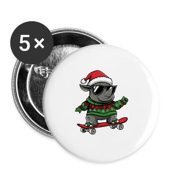 Nashorn Weihnachten Lustig - Buttons groß 56 mm (5er Pack) - Weiß - Vorne
