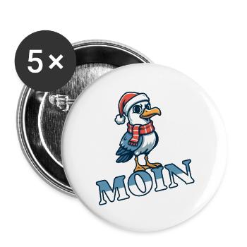 Mouette Moin avec chapeau et écharpe du Père Noël - Lot de 5 grands badges (56 mm) - blanc - Devant
