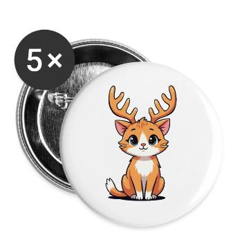 Reindeer Cat - Buttons large 2.2''/56 mm (5-pack) - white - Front