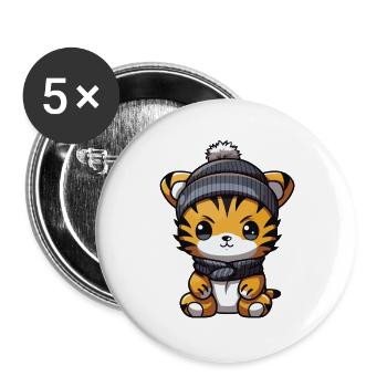 Tiger Winter Animal Baby Comic - Buttons large 2.2''/56 mm (5-pack) - white - Front