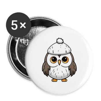 Owl Winter Animal Baby Comic - Buttons large 2.2''/56 mm (5-pack) - white - Front
