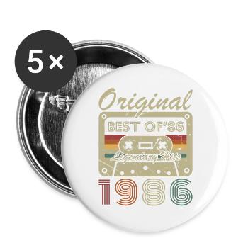 1986 Vintage Retro Geburtstagsgeschenk - Buttons groß 56 mm (5er Pack) - Weiß - Vorne