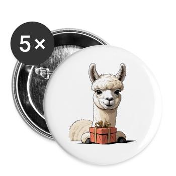 Alpaka mit Geschenkbox - Buttons groß 56 mm (5er Pack) - Weiß - Vorne