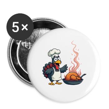Cuisinier de dinde de Thanksgiving - Lot de 5 grands badges (56 mm) - blanc - Devant