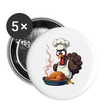 Cuisinier de dinde de Thanksgiving - Lot de 5 grands badges (56 mm) - blanc - Devant