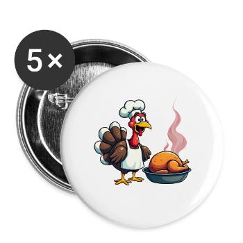 Cuisinier de dinde de Thanksgiving - Lot de 5 grands badges (56 mm) - blanc - Devant