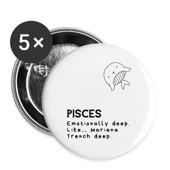 Dessin animé Poissons mignons - Poisson émotionnel - Lot de 5 grands badges (56 mm) - blanc - Devant