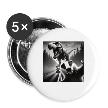 Badger meets Dino on gloomy country road - Buttons large 2.2''/56 mm (5-pack) - white - Front