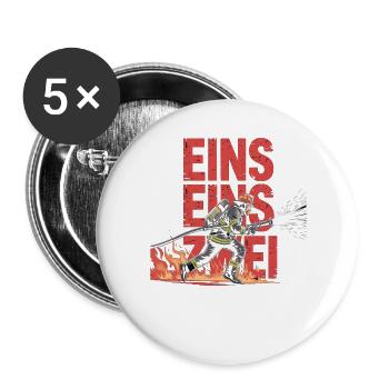 Feuerwehr Spruch – 112 Notruf Held in Aktion - Buttons groß 56 mm (5er Pack) - Weiß - Vorne