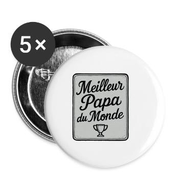 Meilleur Papa du Monde - Fête des Pères - Cadeau - Lot de 5 grands badges (56 mm) - blanc - Devant