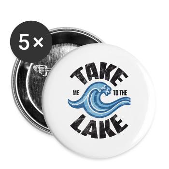 Take me to the lake - Retro Welle - Buttons groß 56 mm (5er Pack) - Weiß - Vorne