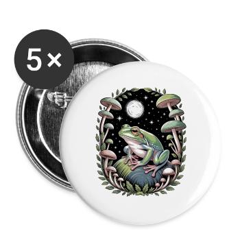Frog in the moonlight with mushrooms and stars - Buttons large 2.2''/56 mm (5-pack) - white - Front