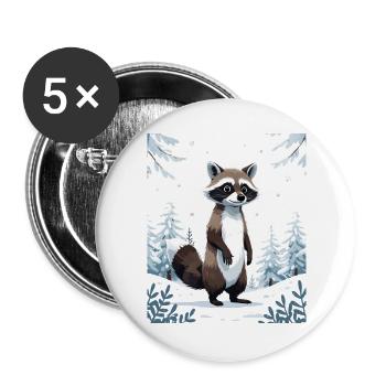 Winterlicher Waschbär im Wald - Buttons groß 56 mm (5er Pack) - Weiß - Vorne