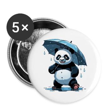 Panda Unter Regenschirm - Buttons groß 56 mm (5er Pack) - Weiß - Vorne