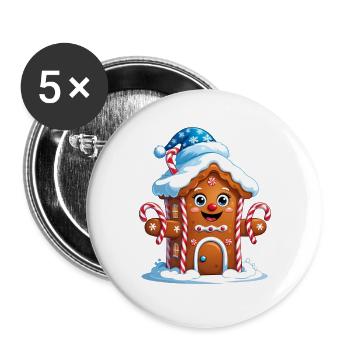 Gingerbread Festhaus Fröhlich - Buttons groß 56 mm (5er Pack) - Weiß - Vorne