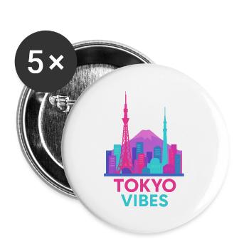 Tokio Vibes Neon Skyline Silhouette Stadt  - Buttons groß 56 mm (5er Pack) - Weiß - Vorne