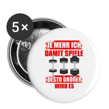 Je mehr Bodybuilding Bodybuilder Gym Kraftsport - Buttons groß 56 mm (5er Pack) - Weiß - Vorne