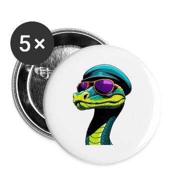 Neon-Kobra mit Retro Helm und Sonnenbrille - Buttons groß 56 mm (5er Pack) - Weiß - Vorne