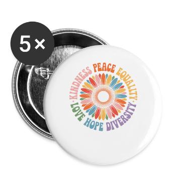 Gentillesse Paix Egalité Amour Espoir Diversité - Lot de 5 grands badges (56 mm) - blanc - Devant