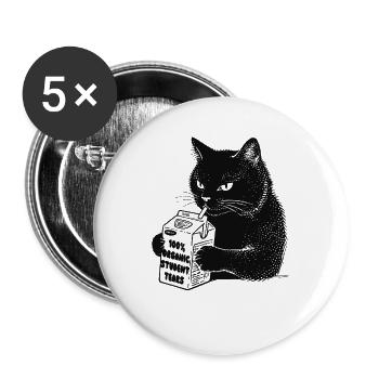 Katze trinkt '100% Organic Student Tears' - Buttons groß 56 mm (5er Pack) - Weiß - Vorne