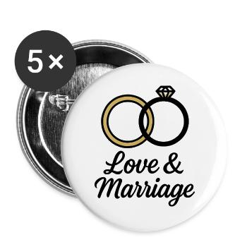 Alliances Amour et Mariage - Love & Marriage - Lot de 5 grands badges (56 mm) - blanc - Devant