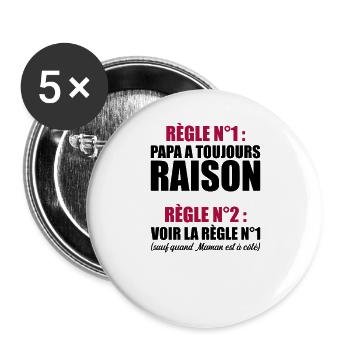 Humour Papa Maman Règles Cadeau - Lot de 5 grands badges (56 mm) - blanc - Devant