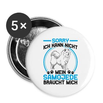 Samojede braucht mich Schlittenhund - Buttons groß 56 mm (5er Pack) - Weiß - Vorne