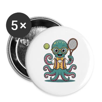 Pieuvre de tennis ringard avec des lunettes - Lot de 5 grands badges (56 mm) - blanc - Devant