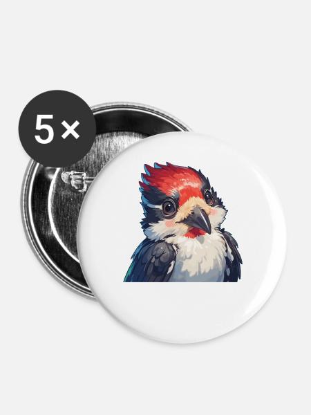Spechte Specht - Buttons groß 56 mm (5er Pack) - Weiß