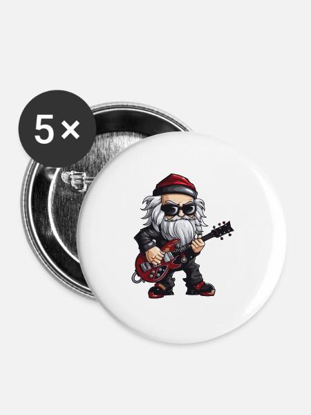Weihnachtsmann Gitarre Santa - Buttons groß 56 mm (5er Pack) - Weiß