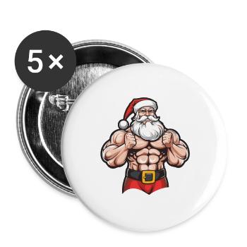 Santa Claus Muscles Gym Santa - Buttons large 2.2''/56 mm (5-pack) - white - Front