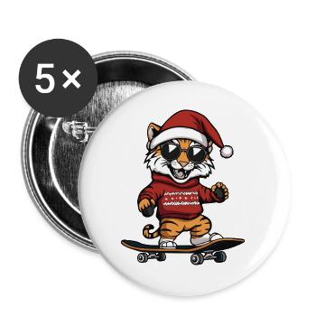 Tiger Weihnachten Lustig - Buttons groß 56 mm (5er Pack) - Weiß - Vorne