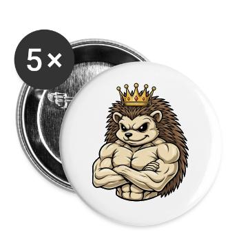 Strong Hedgehog King Cartoon Fitness Portrait - Buttons large 2.2''/56 mm (5-pack) - white - Front