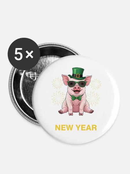 Happy New Year - Buttons groß 56 mm (5er Pack) - Weiß