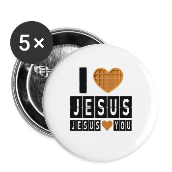 Ich liebe Jesus Waffel Herz Glaube Design - Buttons groß 56 mm (5er Pack) - Weiß - Vorne