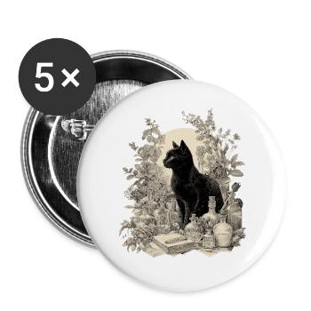 Chat Noir Vintage Apothicaire - Lot de 5 grands badges (56 mm) - blanc - Devant