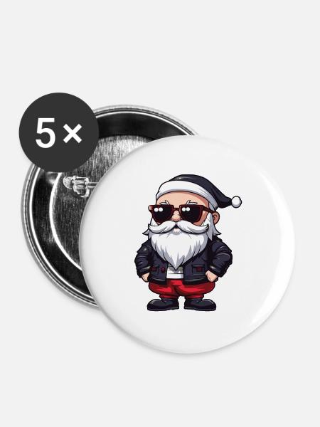 Weihnachtsmann Comic Santa - Buttons groß 56 mm (5er Pack) - Weiß